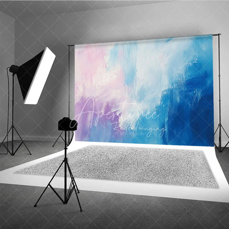 Aperturee - Aperturee Abstract Textured Pink Purple and Blue Photography Backdrop Artistic Pastel Brushstroke Design for Studio