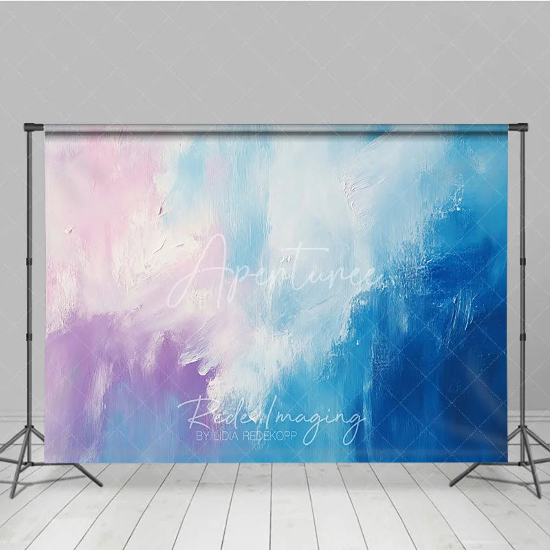 Aperturee - Aperturee Abstract Textured Pink Purple and Blue Photography Backdrop Artistic Pastel Brushstroke Design for Studio