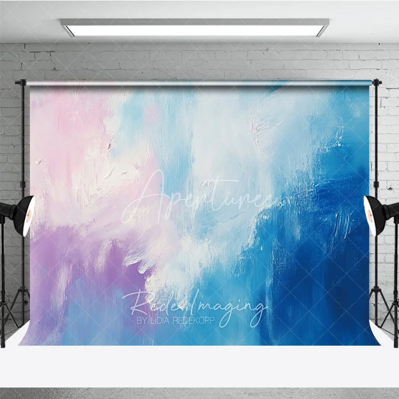 Aperturee - Aperturee Abstract Textured Pink Purple and Blue Photography Backdrop Artistic Pastel Brushstroke Design for Studio