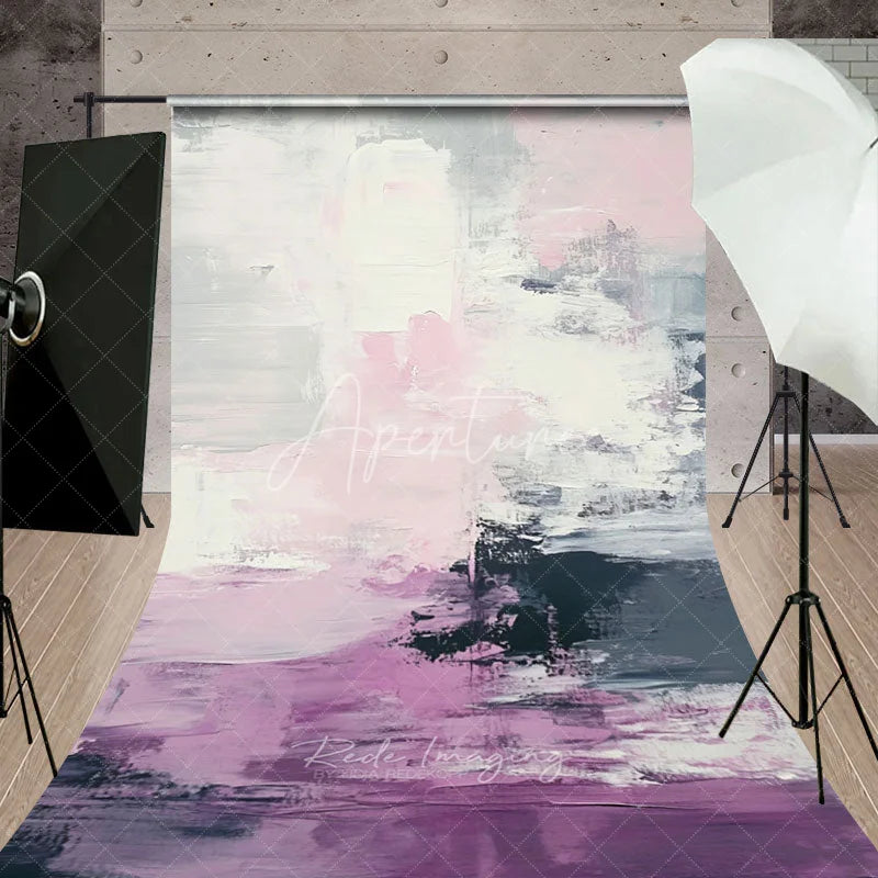 Aperturee - Aperturee Abstract Textured Pink Purple and Grey White Sweep Backdrop Modern Painterly Art for Studio Photography