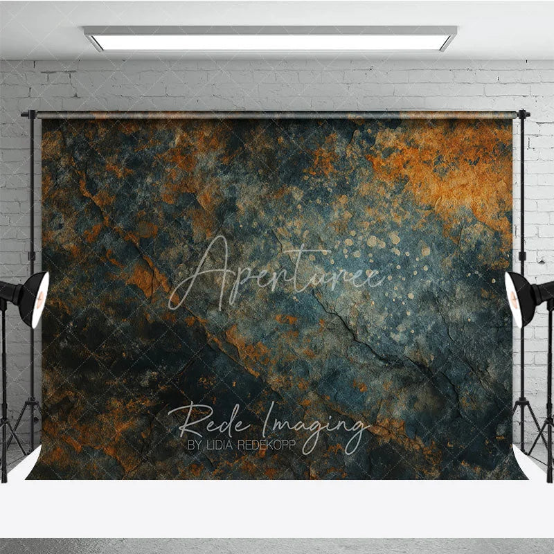 Aperturee - Aperturee Abstract Textured Stone Photography Backdrop with Dark Teal and Rusty Orange Hues Rustic Fine Art Studio Prop