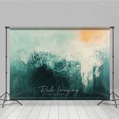 Aperturee - Aperturee Abstract Textured Teal and Cream Photography Backdrop with Orange Brush Strokes Modern Artistic Design for Shoots