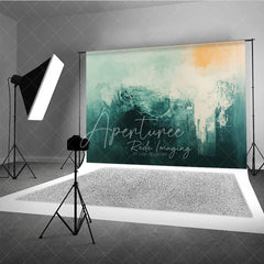 Aperturee - Aperturee Abstract Textured Teal and Cream Photography Backdrop with Orange Brush Strokes Modern Artistic Design for Shoots