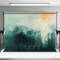 Aperturee - Aperturee Abstract Textured Teal and Cream Photography Backdrop with Orange Brush Strokes Modern Artistic Design for Shoots