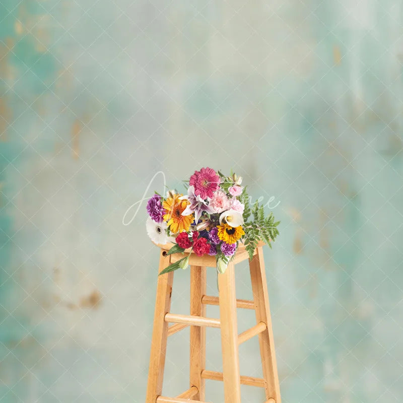 Aperturee - Aperturee Abstract Textured Teal and Mint Green Photography Backdrop with Gold Accents Elegant Painterly Design
