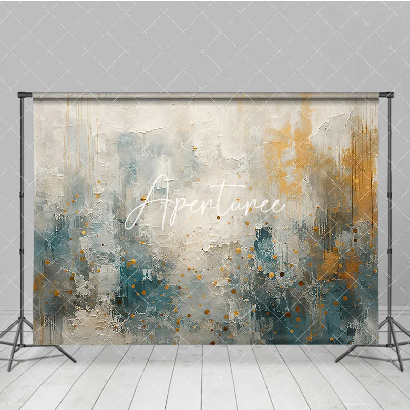 Aperturee - Aperturee Abstract Textured White Blue and Gold Speckled Photography Backdrop Elegant Modern Artistic Design for Studio