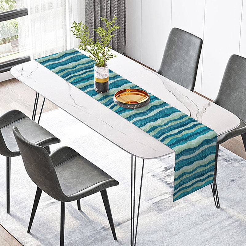Aperturee - Aperturee Abstract Water Ripple Table Runner for Modern and Coastal Inspired Kitchen and Dining Room Decor
