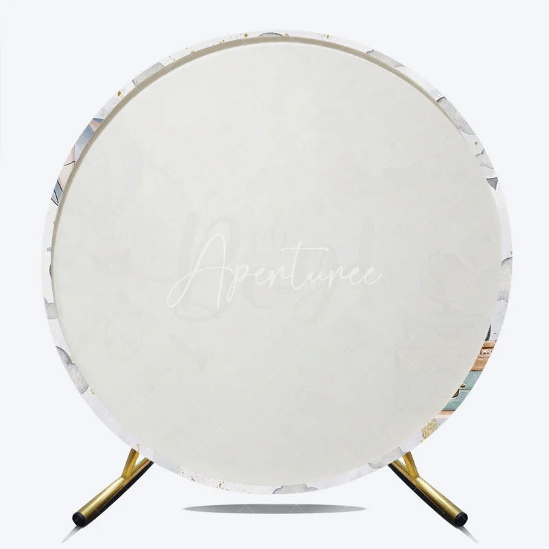 Aperturee - Aperturee Adventure Awaits Oh Boy Round Backdrop Hot Air Balloon and Airplane Baby Shower Party Decoration