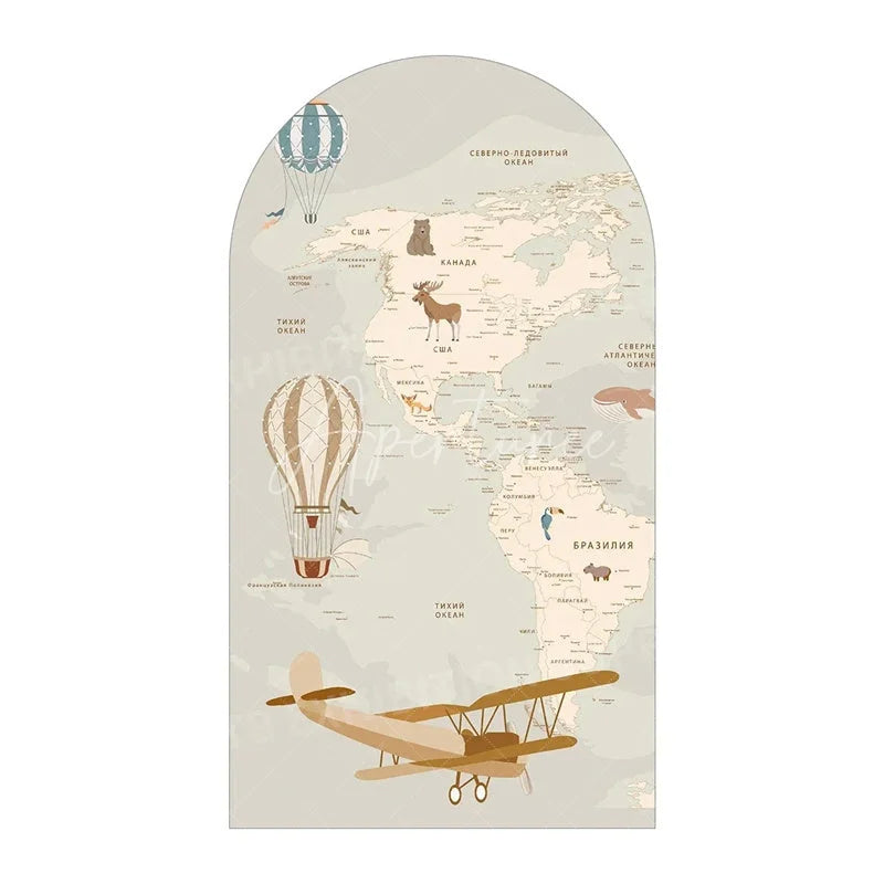 Aperturee - Aperturee Adventure Theme Baby Shower Arch Cover Hot Air Balloon Airplane Backdrop Travel Themed Nursery Decor for Boys