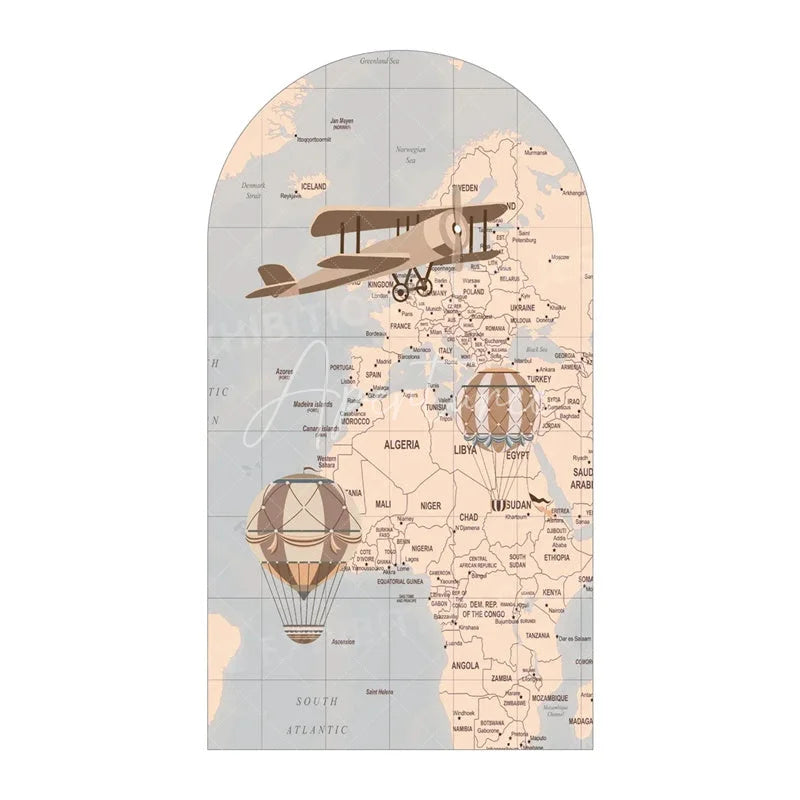 Aperturee - Aperturee Adventure Theme Baby Shower Arch Cover Hot Air Balloon Airplane Backdrop Travel Themed Nursery Decor for Boys