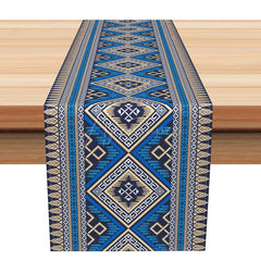 Aperturee - Aperturee Aesthetic Aztec Tribal Table Runner in Blue for Modern Bohemian and Southwest Style Dining Decor