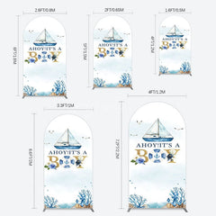 Aperturee - Aperturee Ahoy Boy Seagulls Boat Baby Shower Arch Backdrop
