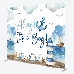 Aperturee - Aperturee Ahoy Sailing Baby Shower Square Tension Backdrop
