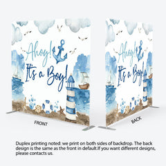 Aperturee - Aperturee Ahoy Sailing Baby Shower Square Tension Backdrop