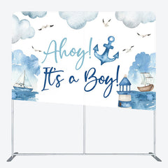 Aperturee - Aperturee Ahoy Sailing Baby Shower Square Tension Backdrop
