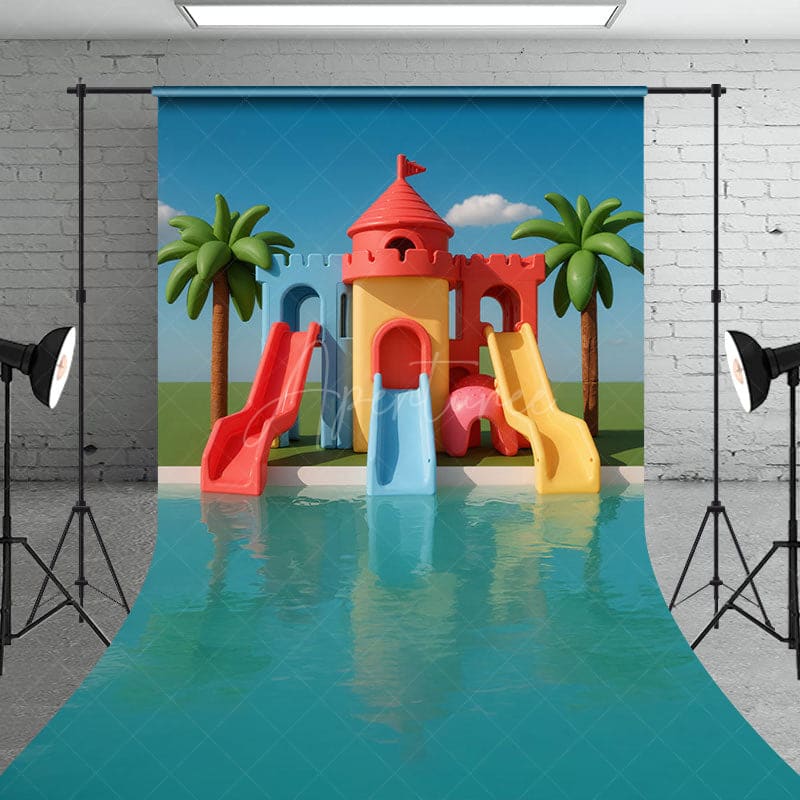 Aperturee - Aperturee Ai Cartoon Swimming Pool Summer Vibe Sweep Backdrop