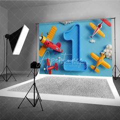 Aperturee - Aperturee Airplane 1st Birthday Backdrop Blue Sky Cloud Boy Photography Background Cartoon Pilot Cake Smash Photo Prop