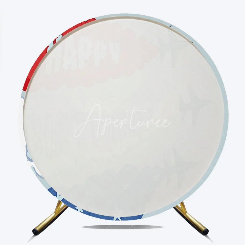 Aperturee - Aperturee Airplane Fighter Jet Round Backdrop Red White and Blue Smoke Party Supplies for Birthday