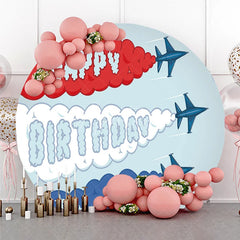 Aperturee - Aperturee Airplane Fighter Jet Round Backdrop Red White and Blue Smoke Party Supplies for Birthday
