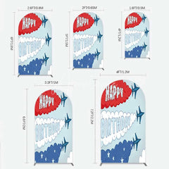 Aperturee - Aperturee Airplane Jet Happy Birthday Arch Backdrop Red White and Blue Aviation Theme Party Background
