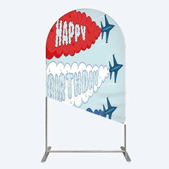 Aperturee - Aperturee Airplane Jet Happy Birthday Arch Backdrop Red White and Blue Aviation Theme Party Background
