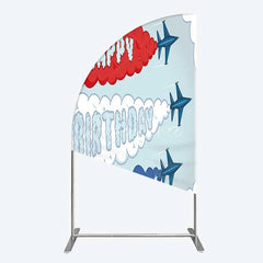 Aperturee - Aperturee Airplane Jet Happy Birthday Half Moon Arch Backdrop Red White and Blue Aviation Theme Party Background
