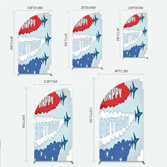 Aperturee - Aperturee Airplane Jet Happy Birthday Half Moon Arch Backdrop Red White and Blue Aviation Theme Party Background