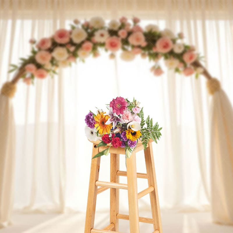 Aperturee - Aperturee Airy Arch Floral Boho Curtain Wedding Photo Backdrop