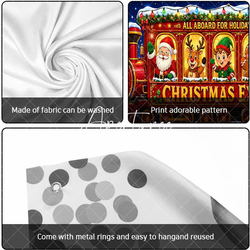 Aperturee - Aperturee All Aboard for Holiday Cheer Christmas Express Train with Santa Reindeer Elf Snowman Garage Door Banner