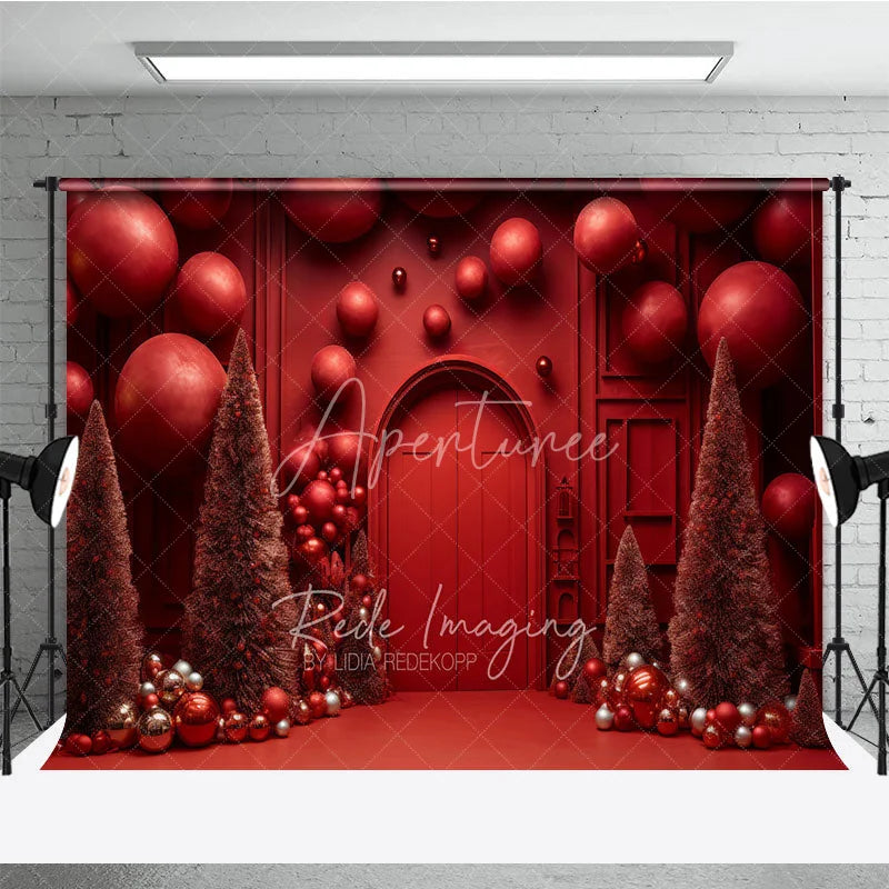 Aperturee - Aperturee All Red Monochromatic Christmas Photography Backdrop Modern and Bold Holiday Minimalist Photo Background
