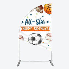 Aperturee - Aperturee All-Star Happy Birthday Half Moon Arch Backdrop with Basketball Soccer Football and Baseball Festive Party Decor