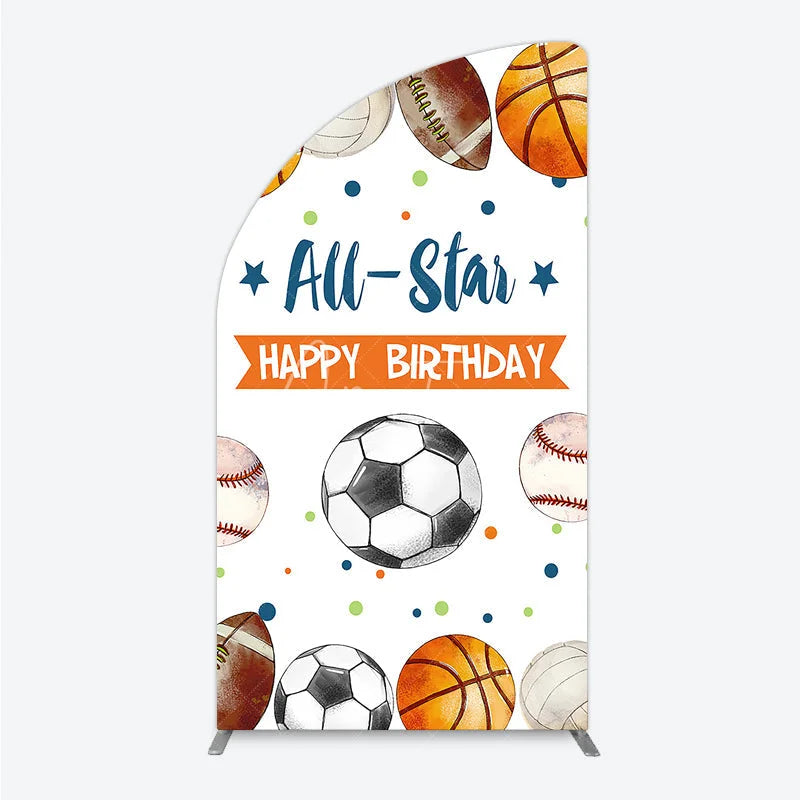 Aperturee - Aperturee All-Star Happy Birthday Half Moon Arch Backdrop with Basketball Soccer Football and Baseball Festive Party Decor