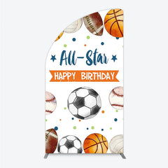 Aperturee - Aperturee All-Star Happy Birthday Half Moon Arch Backdrop with Basketball Soccer Football and Baseball Festive Party Decor