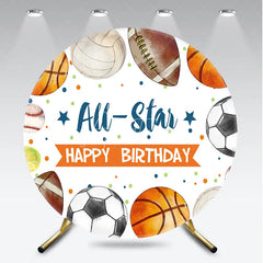Aperturee - Aperturee All-Star Happy Birthday Sports Balls Round Backdrop with Basketball Football and Soccer for Kids Party Decor