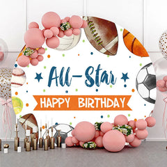 Aperturee - Aperturee All-Star Happy Birthday Sports Balls Round Backdrop with Basketball Football and Soccer for Kids Party Decor