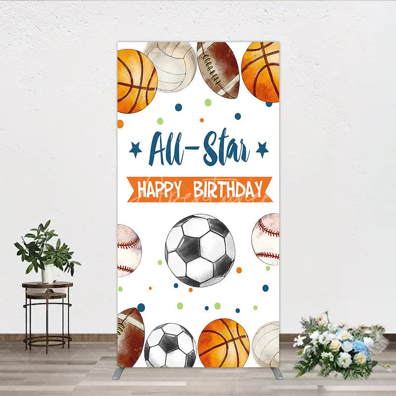 Aperturee - Aperturee All-Star Happy Birthday Sports Theme Rectangle Arch Backdrop Multi-Sport Balls Party Decor for Kids