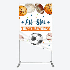Aperturee - Aperturee All-Star Happy Birthday Sports Theme Rectangle Arch Backdrop Multi-Sport Balls Party Decor for Kids