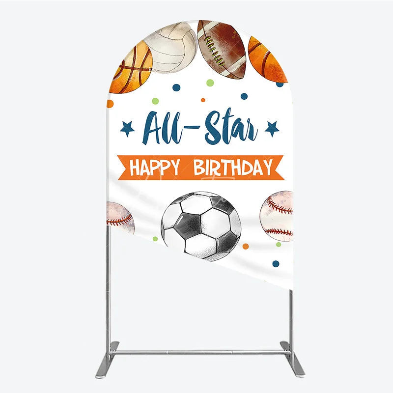 Aperturee - Aperturee All-Star Sports Balls Happy Birthday Round Top Arch Backdrop Athletic Theme Party Decor for Kids