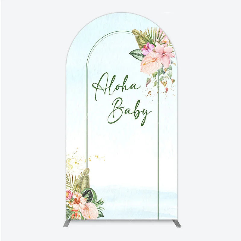 Aperturee - Aperturee Aloha Baby Shower Arch Backdrop Tropical Hawaiian Floral and Palm Leaves Luau Themed Party Photo Booth Decor