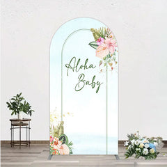 Aperturee - Aperturee Aloha Baby Shower Arch Backdrop Tropical Hawaiian Floral and Palm Leaves Luau Themed Party Photo Booth Decor
