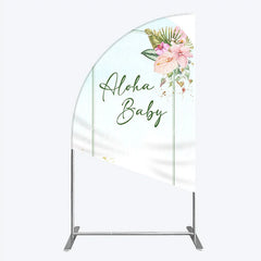Aperturee - Aperturee Aloha Baby Shower Half Moon Arch Backdrop Tropical Hawaiian Floral and Palm Leaves Luau Themed Party Photo Booth Decor