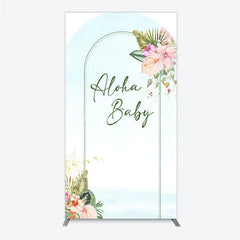 Aperturee - Aperturee Aloha Baby Shower Rectangle Backdrop Tropical Hawaiian Floral and Palm Leaves Luau Themed Party Photo Booth Decor