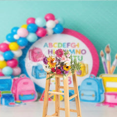 Aperturee - Aperturee Alphabet Back To School Backdrop Colorful ABC Letters Backpacks Background Kindergarten Photography Prop