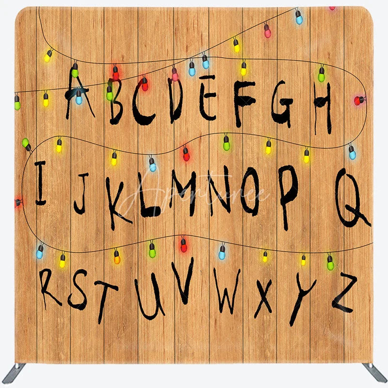 Aperturee - Aperturee Alphabet Wall with Christmas Lights Double-Sided Tension Fabric Backdrop Stranger Inspired Things Party Decor