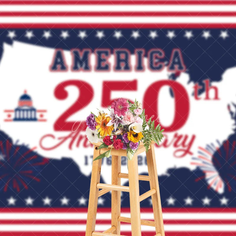 Aperturee - Aperturee America 250th Anniversary Map Capitol Stars Backdrop 1776 to 2026 Patriotic Celebration Background