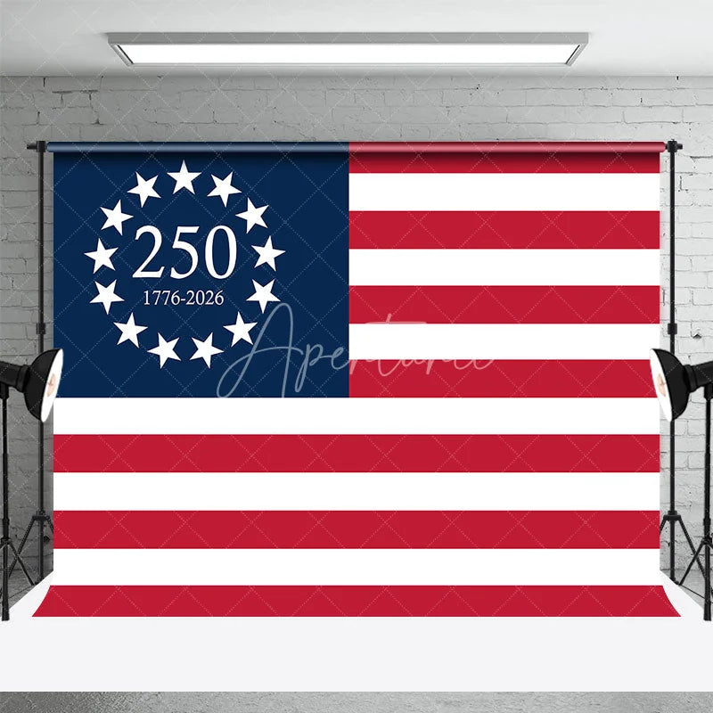 Aperturee - Aperturee American 250th Anniversary Thirteen Stars USA Flag Backdrop 1776 to 2026 Patriotic Party Background