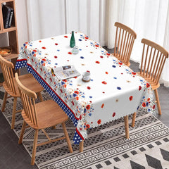 Aperturee - Aperturee American Flag Floral Rectangle Tablecloth Red White and Blue Scalloped Edge for Patriotic Decor