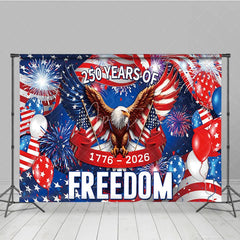 Aperturee - Aperturee American Flag Holiday Backdrop with Bald Eagle Fireworks and Red White Blue Balloons for Freedom Celebration