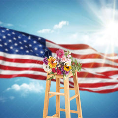 Aperturee - Aperturee American Flag Under The Sky Sunshine Photo Backdrop