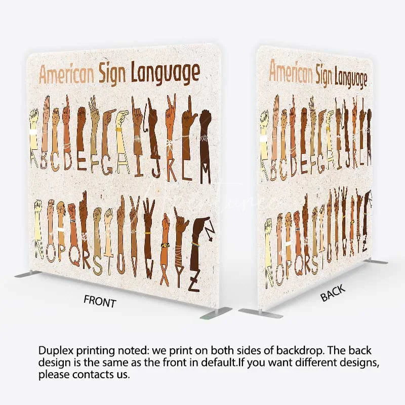 Aperturee - Aperturee American Sign Language ASL Alphabet Tension Fabric Backdrop Educational Hand Signs Party Decorations